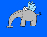 Disegno Elefante con le ali  pitturato su camilla