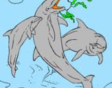 Disegno Delfini che giocano  pitturato su ornella