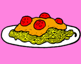 Disegno Spaghetti al ragù  pitturato su milanese