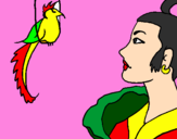 Disegno Donna con un uccello  pitturato su Nessie