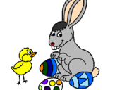 Disegno Pulcino, coniglietto e uova  pitturato su Cristian