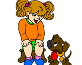 Disegno Bambina con il suo cagnolino  pitturato su ilenia