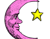 Disegno Luna e stelle  pitturato su chiara
