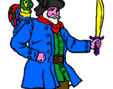 Disegno Pirata con il pappagallo  pitturato su raul