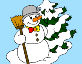 Disegno Pupazzo di neve e albero di Natale pitturato su angelo