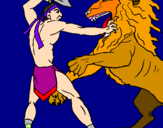 Disegno Gladiatore contro un leone pitturato su lottatore