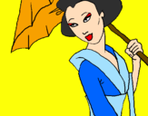 Disegno Geisha con parasole pitturato su fragola
