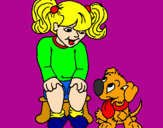 Disegno Bambina con il suo cagnolino  pitturato su giggia