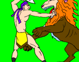 Disegno Gladiatore contro un leone pitturato su nicol 