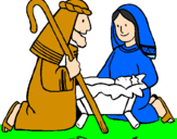 Disegno Adorano Gesù Bambino  pitturato su maria san gusppe gesubamb