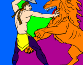Disegno Gladiatore contro un leone pitturato su Gabriela