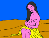 Disegno Madre e figlio  pitturato su antonella