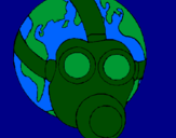 Disegno Terra con maschera anti-gas  pitturato su clipto