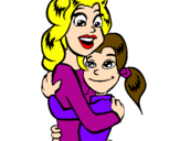 Disegno Madre e figlia abbracciate pitturato su bbbbbbbbbbbbbbb