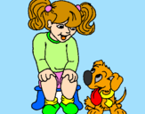 Disegno Bambina con il suo cagnolino  pitturato su Anna