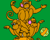 Disegno Scimmie giocoliere pitturato su nicola