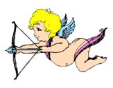 Disegno Cupido in volo  pitturato su michele