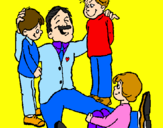 Disegno Papà con i suoi 3 figli  pitturato su roty