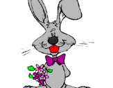 Disegno Coniglio con un mazzo di fiori  pitturato su ivana