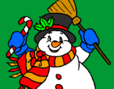 Disegno Pupazzo di neve con la sciarpa pitturato su sara
