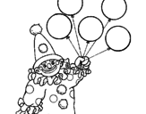 Disegno Pagliaccio con palloncini  pitturato su camilla