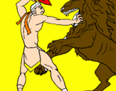 Disegno Gladiatore contro un leone pitturato su SARA