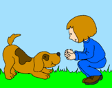 Disegno Bambina che gioca con il cagnolino  pitturato su ALESSANDRA