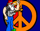 Disegno Musicista hippy  pitturato su fr
