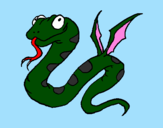 Disegno Serpente con le ali  pitturato su un mare di colore