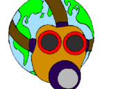 Disegno Terra con maschera anti-gas  pitturato su mirko