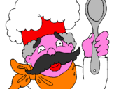 Disegno Chef con i baffi  pitturato su cuoco 