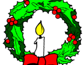 Disegno Corona augurale con una candela pitturato su Ghirlanda di  Natale