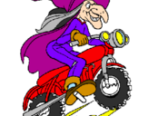 Disegno Strega in motocicletta  pitturato su pulce