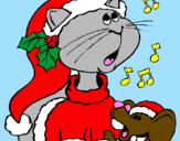 Disegno Gatto e topolino di Natale pitturato su davide