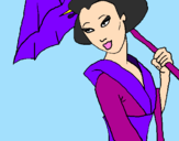 Disegno Geisha con parasole pitturato su nisina