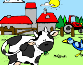 Disegno Mucca nella fattoria  pitturato su licia