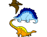 Disegno Tre specie di dinosauri  pitturato su gabriele 1