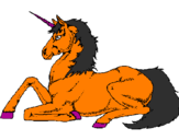 Disegno Unicorno seduto  pitturato su lolo