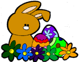 Disegno Coniglietto di Pasqua  pitturato su LEONARDO