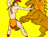 Disegno Gladiatore contro un leone pitturato su carmelo