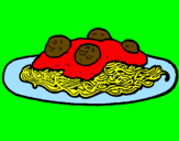 Disegno Spaghetti al ragù  pitturato su anna