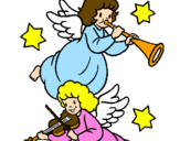 Disegno Angeli musicisti  pitturato su titta