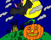 Disegno Halloween paesaggio pitturato su er pupo