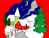 Disegno Villaggio natalizio  pitturato su paesaggio di giagià