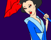 Disegno Geisha con parasole pitturato su SOFIA