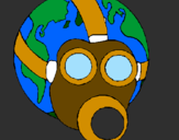 Disegno Terra con maschera anti-gas  pitturato su saramjc