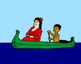 Disegno Madre e figlio in canoa  pitturato su ANDREAT