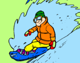 Disegno Discesa in snowboard  pitturato su luca