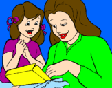 Disegno Madre e figlia  pitturato su soumia