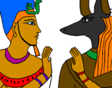 Disegno Ramses e Anubis pitturato su fabio